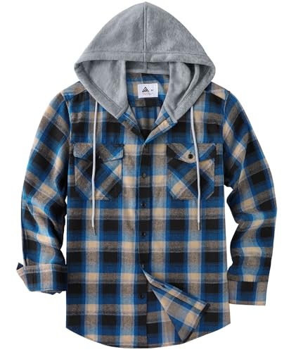 SwissWell Holzfällerhemd Herren Hemd Kariert Langarm Hemdjacke Männer Flanellhemd mit Kapuze Outdoor Holzfäller Jacke Blau-Braun M von SwissWell
