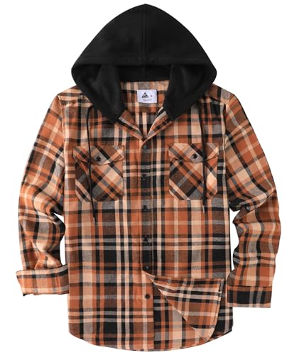 SwissWell Holzfällerhemd Herren Hemd Kariert Langarm Hemdjacke Männer Flanellhemd mit Kapuze Outdoor Holzfäller Jacke Braun-Gelb XXL von SwissWell