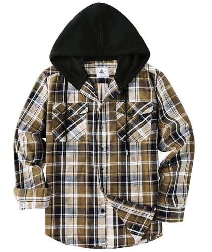 SwissWell Holzfällerhemd Herren Hemd Kariert Langarm Hemdjacke Männer Flanellhemd mit Kapuze Outdoor Holzfäller Jacke Hellbraun XXL von SwissWell