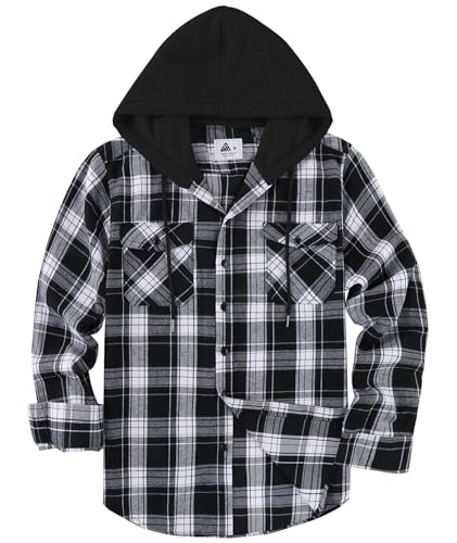SwissWell Holzfällerhemd Herren Hemd Kariert Langarm Hemdjacke Männer Flanellhemd mit Kapuze Outdoor Holzfäller Jacke Schwarz XL von SwissWell
