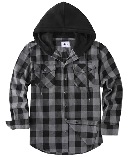 SwissWell Holzfällerhemd Herren Hemd Kariert Langarm Hemdjacke Männer Flanellhemd mit Kapuze Outdoor Holzfäller Jacke Dunkelgrau M von SwissWell