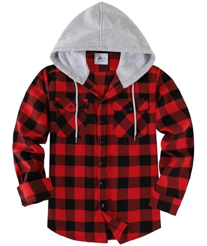 SwissWell Holzfällerhemd Herren Hemd Kariert Langarm Hemdjacke Männer Flanellhemd mit Kapuze Outdoor Holzfäller Jacke Rot XXL von SwissWell