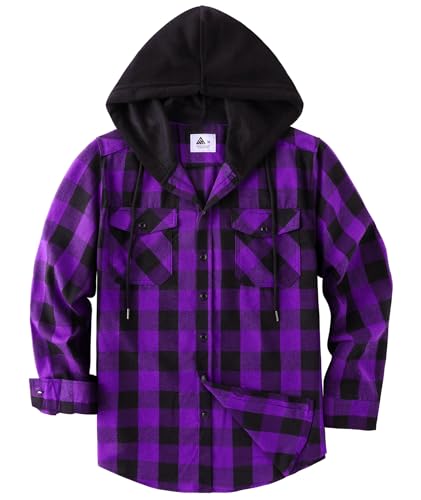 SwissWell Holzfällerhemd Herren Hemd Kariert Langarm Hemdjacke Männer Flanellhemd mit Kapuze Outdoor Holzfäller Jacke Violett 3XL von SwissWell