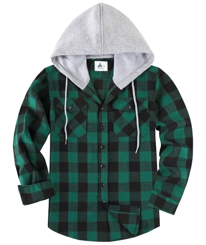 SwissWell Holzfällerhemd Herren Hemd Kariert Langarm Hemdjacke Männer Flanellhemd mit Kapuze Outdoor Holzfäller Jacke Grün M von SwissWell