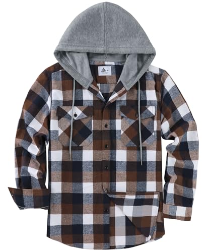 SwissWell Holzfällerhemd Herren Hemd Kariert Langarm Hemdjacke Männer Flanellhemd mit Kapuze Outdoor Holzfäller Jacke Kaffeebraun XL von SwissWell