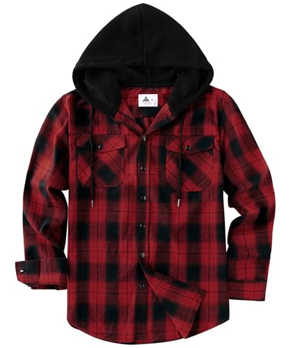 SwissWell Holzfällerhemd Herren Hemd Kariert Langarm Hemdjacke Männer Flanellhemd mit Kapuze Outdoor Holzfäller Jacke Tiefrot M von SwissWell