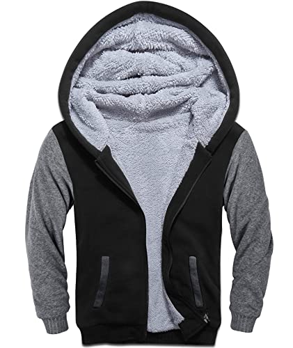 SwissWell Fleecejacke Kinder Jungen Winterjacke Fleece Gefüttert Warme Sweatjacke mit Reißverschluss y Kapuze Kapuzenjacke Kinderjacken, Schwarz, 2XL von SwissWell