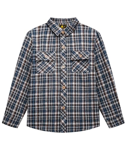 SwissWell Jungen Kariertes Hemd Kinder Langarm Hemden Casual Flanellhemd Button Down Trachtenhemd Holzfällerhemd Beige-Blau L von SwissWell