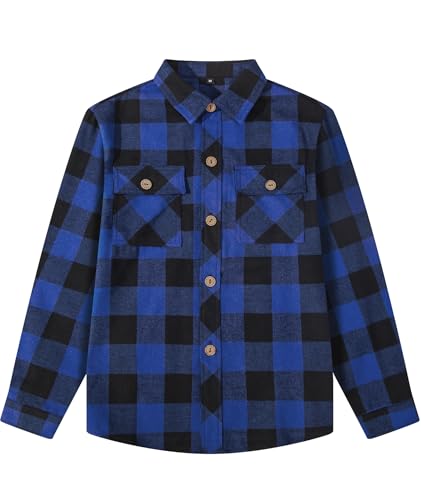 SwissWell Jungen Kariertes Hemd Kinder Langarm Hemden Casual Flanellhemd Button Down Trachtenhemd Holzfällerhemd Blau S von SwissWell