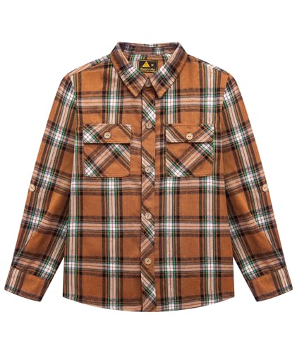 SwissWell Jungen Kariertes Hemd Kinder Langarm Hemden Casual Flanellhemd Button Down Trachtenhemd Holzfällerhemd Braun S von SwissWell