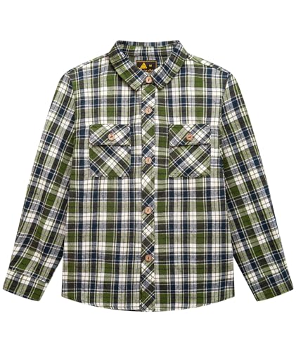 SwissWell Jungen Kariertes Hemd Kinder Langarm Hemden Casual Flanellhemd Button Down Trachtenhemd Holzfällerhemd Farngrün S von SwissWell