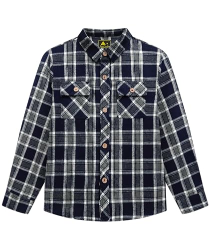 SwissWell Jungen Kariertes Hemd Kinder Langarm Hemden Casual Flanellhemd Button Down Trachtenhemd Holzfällerhemd Grau XXL von SwissWell