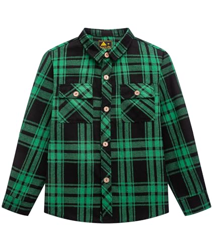 SwissWell Jungen Kariertes Hemd Kinder Langarm Hemden Casual Flanellhemd Button Down Trachtenhemd Holzfällerhemd Grün M von SwissWell