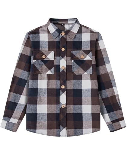 SwissWell Jungen Kariertes Hemd Kinder Langarm Hemden Casual Flanellhemd Button Down Trachtenhemd Holzfällerhemd Kaffee L von SwissWell