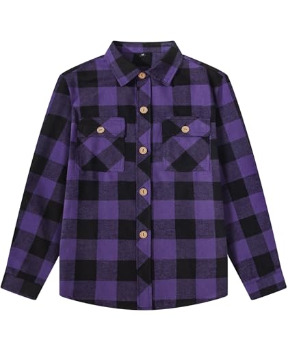 SwissWell Jungen Kariertes Hemd Kinder Langarm Hemden Casual Flanellhemd Button Down Trachtenhemd Holzfällerhemd Lila XXL von SwissWell