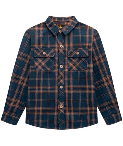 SwissWell Jungen Kariertes Hemd Kinder Langarm Hemden Casual Flanellhemd Button Down Trachtenhemd Holzfällerhemd Orange-Blau XXL von SwissWell