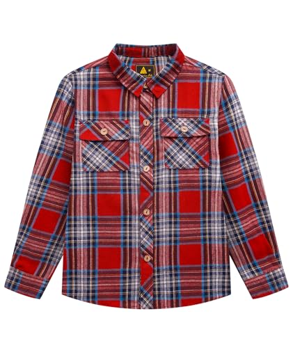 SwissWell Jungen Kariertes Hemd Kinder Langarm Hemden Casual Flanellhemd Button Down Trachtenhemd Holzfällerhemd Rot-Blau L von SwissWell
