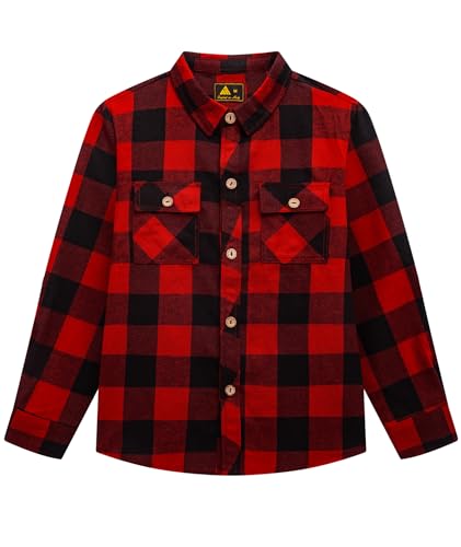 SwissWell Jungen Kariertes Hemd Kinder Langarm Hemden Casual Flanellhemd Button Down Trachtenhemd Holzfällerhemd Rot-Schwarz S von SwissWell