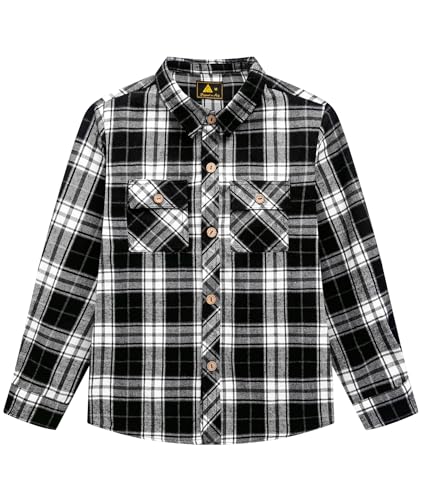 SwissWell Jungen Kariertes Hemd Kinder Langarm Hemden Casual Flanellhemd Button Down Trachtenhemd Holzfällerhemd Schwarz M von SwissWell