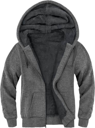 SwissWell Kapuzenjacke Herren mit Kapuze Zip Hoodie Gefüttert Fleecejacke Winter Outdoor Pullover Sweatjacke (0652 Grau 2XL) von SwissWell