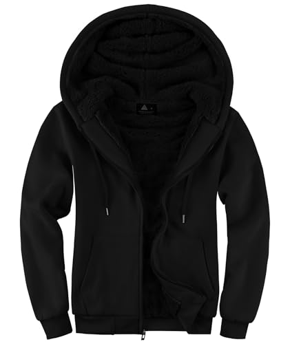 SwissWell Kapuzenjacke Herren mit Kapuze Zip Hoodie Gefüttert Fleecejacke Winter Outdoor Pullover Sweatjacke (0652 Schwarz 2XL) von SwissWell