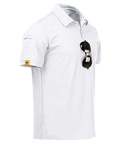 SwissWell Polo Shirts Herren Kurzarm Tennis Golf Tshirts Atmungsaktives Outdoor Sommer Slim Fit Sports Poloshirt mit Brillenhalter Knopfleiste (014 Weiß,3XL) von SwissWell