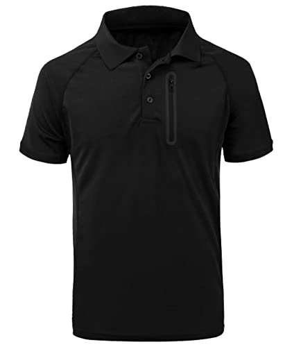 SwissWell Poloshirts Herren Kurzarm Hemd Herren Kurzarm T-Shirts Sport Atmungsaktiv Outdoor Brillenhalter Knopfleiste Männer Casual Poloshirt Einfarbig(007,Schwarz,L) von SwissWell