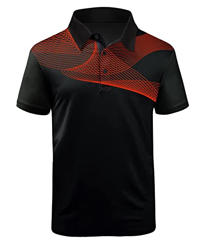 SwissWell Poloshirts Herren Kurzarm T-Shirts Oberteil Herren Sport Atmungsaktiv Outdoor Brillenhalter Knopfleiste Hemd Männer T Shirt Golf Casual Poloshirt(035 Schwarz Orange,M) von SwissWell