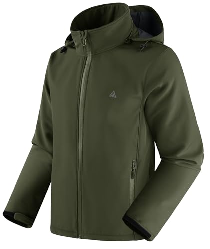 SwissWell Softshelljacke Herren Wasserdichte Winddichte Übergangsjacke Atmungsaktive Funktionsjacke mit Kapuze Outdoor Jacke Herbst Winter Windbreaker für Wandern Fahrrad Camping Armeegrün M von SwissWell