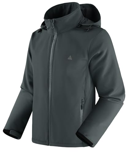 SwissWell Softshelljacke Herren Wasserdichte Winddichte Übergangsjacke Atmungsaktive Funktionsjacke mit Kapuze Outdoor Jacke Herbst Winter Windbreaker für Wandern Fahrrad Camping Hellgrau XL von SwissWell