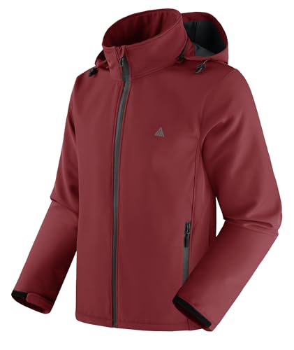 SwissWell Softshelljacke Herren Wasserdichte Winddichte Übergangsjacke Atmungsaktive Funktionsjacke mit Kapuze Outdoor Jacke Herbst Winter Windbreaker für Wandern Fahrrad Camping Weinrot L von SwissWell