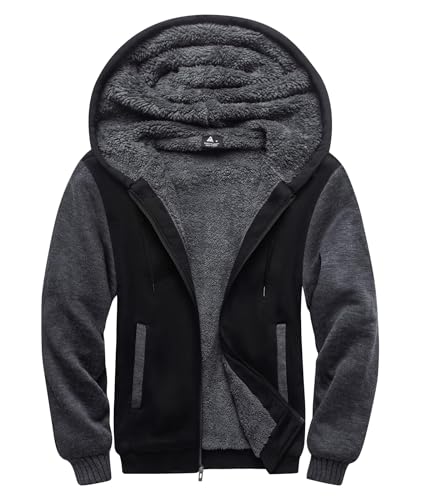 SwissWell Sweatjacke Herren mit Kapuze Zip Hoodie Gefüttert Fleecejacke Winter Outdoor Kapuzenjacke Pullover Schwarz 3XL von SwissWell