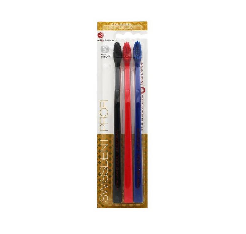 Swissdent Zahnbürste Profi Colours soft-medium Zahnbürsten Schwarz, Rot, Blau 3 Stk. von Swissdent