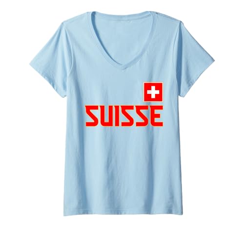 Damen Schweiz, Suisse, Schweiz, Sui, Schweizer Patriotische Flagge T-Shirt mit V-Ausschnitt von Switzerland Flag Gifts for Swiss Patriots