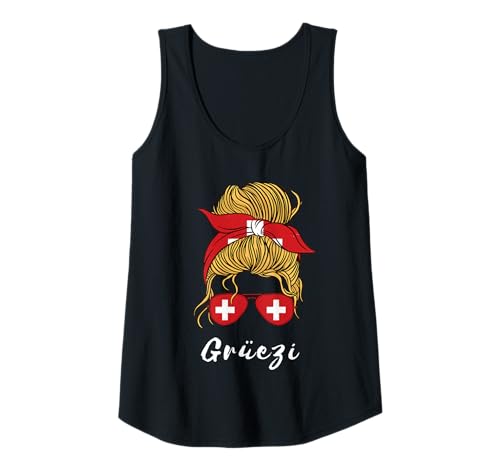 Damen Grüezi Girl Schweiz Flagge Hello Swiss Messy Bun Schweiz Tank Top von Switzerland Flag Swiss Roots Schweiz Country