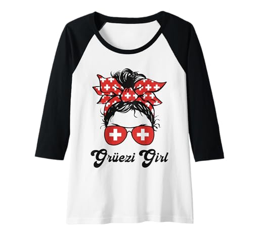 Damen Grüezi Mädchen Schweiz Flagge Messy Bun Schweiz Frau Raglan von Switzerland Flag Swiss Roots Schweiz Country