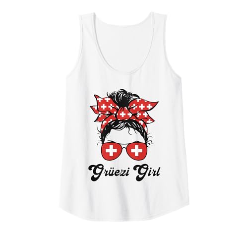 Damen Grüezi Mädchen Schweiz Flagge Messy Bun Schweiz Frau Tank Top von Switzerland Flag Swiss Roots Schweiz Country