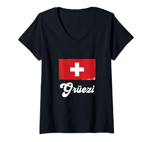 Damen Grüezi Schweiz Flagge Hello Swiss Roots Pride Schweiz T-Shirt mit V-Ausschnitt von Switzerland Flag Swiss Roots Schweiz Country