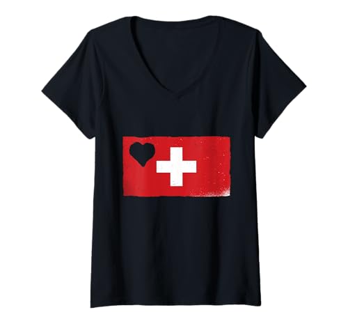 Damen Pride Schweiz Flagge Schweiz Herz Schweiz Wurzeln stolz T-Shirt mit V-Ausschnitt von Switzerland Flag Swiss Roots Schweiz Country