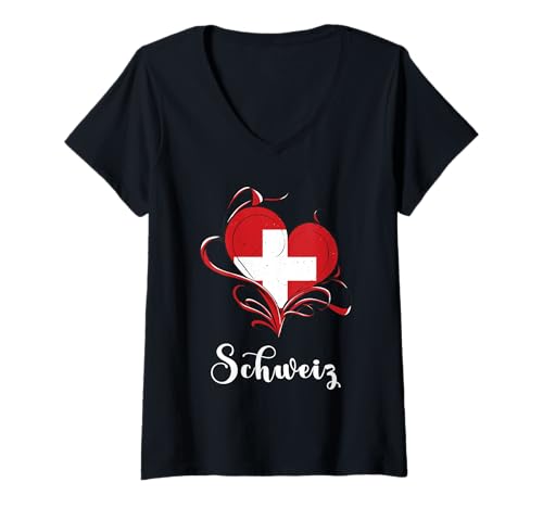 Damen Schweiz Flagge Schweiz Herz Schweiz Pride Roots Proud T-Shirt mit V-Ausschnitt von Switzerland Flag Swiss Roots Schweiz Country