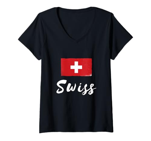 Damen Schweizer Flagge Stolz Land Schweiz Wurzeln Stolz Schweiz T-Shirt mit V-Ausschnitt von Switzerland Flag Swiss Roots Schweiz Country