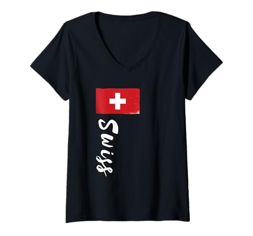 Damen Schweizer Flagge Stolz Schweiz Land Wurzeln Stolz Schweiz T-Shirt mit V-Ausschnitt von Switzerland Flag Swiss Roots Schweiz Country