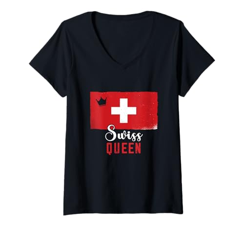 Damen Schweizer Königin Schweiz Flagge Krone Stolz Schweiz Wurzeln T-Shirt mit V-Ausschnitt von Switzerland Flag Swiss Roots Schweiz Country