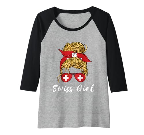 Damen Swiss Girl Proud Schweiz Flagge Schweiz Pride Roots Raglan von Switzerland Flag Swiss Roots Schweiz Country