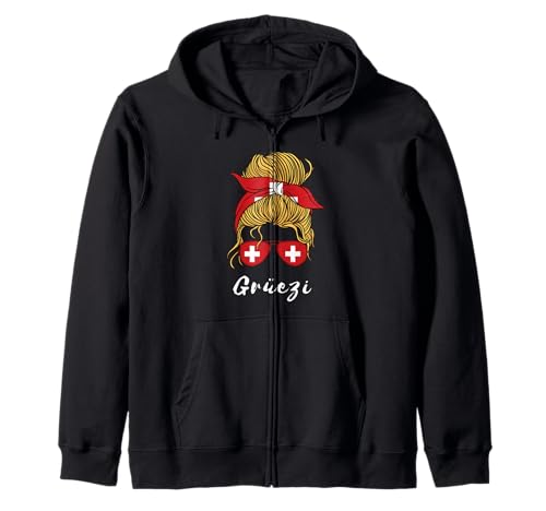 Grüezi Girl Schweiz Flagge Hello Swiss Messy Bun Schweiz Kapuzenjacke von Switzerland Flag Swiss Roots Schweiz Country