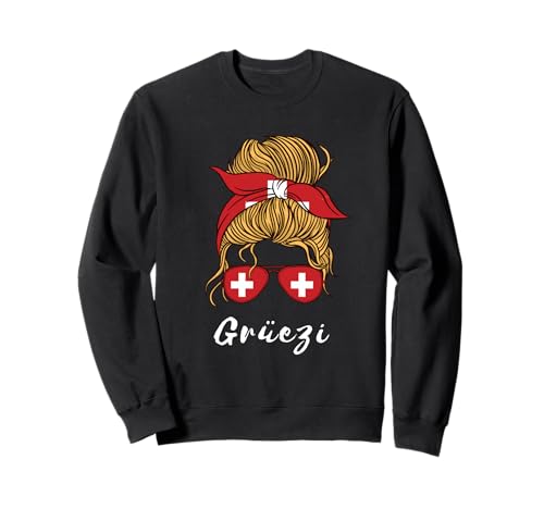 Grüezi Girl Schweiz Flagge Hello Swiss Messy Bun Schweiz Sweatshirt von Switzerland Flag Swiss Roots Schweiz Country