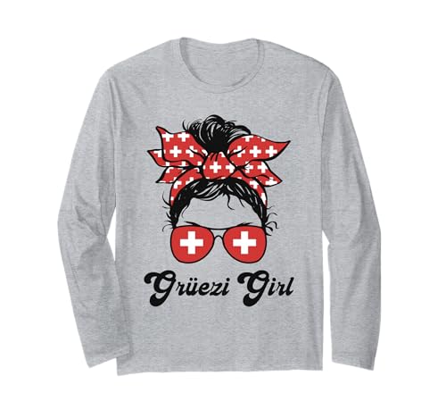 Grüezi Mädchen Schweiz Flagge Messy Bun Schweiz Frau Langarmshirt von Switzerland Flag Swiss Roots Schweiz Country