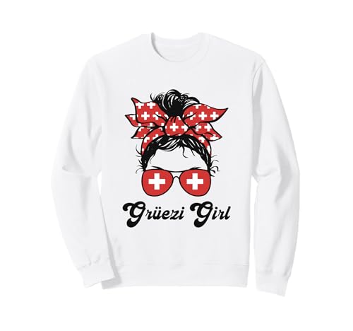 Grüezi Mädchen Schweiz Flagge Messy Bun Schweiz Frau Sweatshirt von Switzerland Flag Swiss Roots Schweiz Country