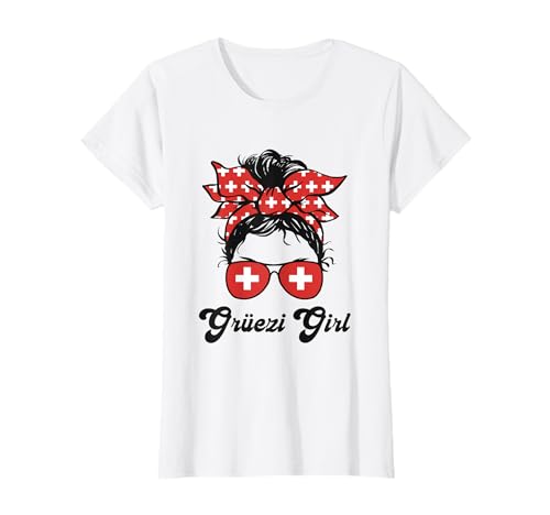 Grüezi Mädchen Schweiz Flagge Messy Bun Schweiz Frau T-Shirt von Switzerland Flag Swiss Roots Schweiz Country