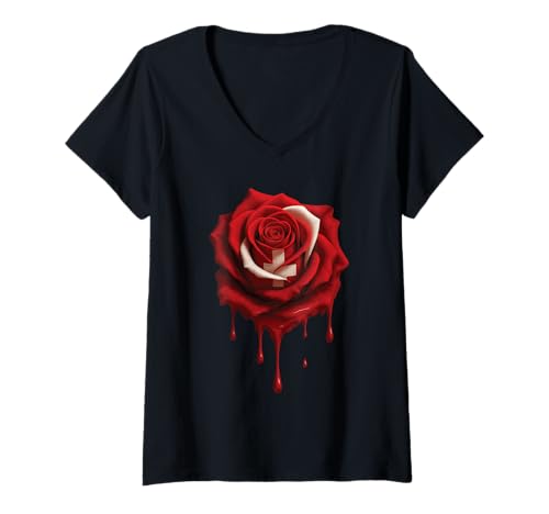 Damen Schweiz Rose T-Shirt mit V-Ausschnitt Damen Schweiz Rose T-Shirt mit V-Ausschnitt von Switzerland Flower